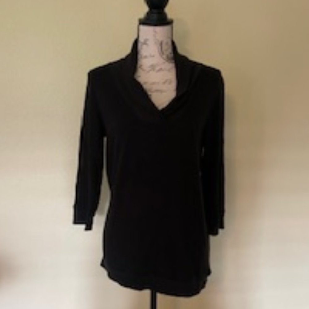 Faded Glory Stripe  Black Shawl Collared Sweater L